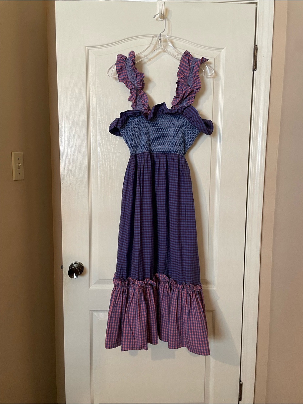 Lindsey Thornburg Queenie Smocked Gingham Midi Dress Handmade NYC Cotton Small - Picture 8 of 10